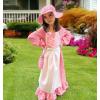 imageMeland Pioneer Dress for Girls  Colonial Floral Costume with Bonnet Apron ampamp Purse Pionner Outfit for Girls 310 YearsPink