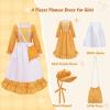 imageMeland Pioneer Dress for Girls  Colonial Floral Costume with Bonnet Apron ampamp Purse Pionner Outfit for Girls 310 YearsYellow