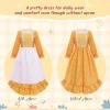 imageMeland Pioneer Dress for Girls  Colonial Floral Costume with Bonnet Apron ampamp Purse Pionner Outfit for Girls 310 YearsYellow