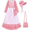 imageMeland Pioneer Dress for Girls  Colonial Floral Costume with Bonnet Apron ampamp Purse Pionner Outfit for Girls 310 YearsPink