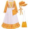 imageMeland Pioneer Dress for Girls  Colonial Floral Costume with Bonnet Apron ampamp Purse Pionner Outfit for Girls 310 YearsYellow