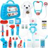 imageMeland Toy Doctor Kit for Girls  Pretend Play Doctor Set with Dog Toy Carrying Bag Stethoscope Toy ampamp Dress Up Costume  Doctor Play Gift for Kids Toddlers Ages 3 4 5 6 Year Old for Role PlayBlue case with dolll