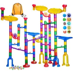 image247Pcs Marble Run with Motorized Elevator Construction Building Blocks Toys with 30 Glass Marbles and 30 Glow in The Dark Marbles STEM Gifts for Boys and Girls132pcs with Glowing Marbles