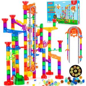 image247Pcs Marble Run with Motorized Elevator Construction Building Blocks Toys with 30 Glass Marbles and 30 Glow in The Dark Marbles STEM Gifts for Boys and Girls247pcs with Motorized Elevator
