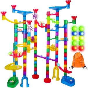 image247Pcs Marble Run with Motorized Elevator Construction Building Blocks Toys with 30 Glass Marbles and 30 Glow in The Dark Marbles STEM Gifts for Boys and Girls153pcs with LED Marbles