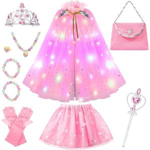 imageMeland Princess Dress up Clothes for Little Girl 11Pcs Princess Cape with Crown Princess Dresses for Girl 38 Birthday GiftRose Pink