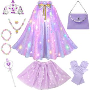 imageMeland Princess Dress up Clothes for Little Girl 11Pcs Princess Cape with Crown Princess Dresses for Girl 38 Birthday GiftRoyal Purple
