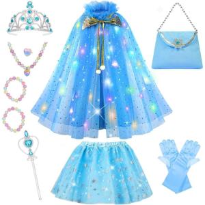 imageMeland Princess Dress up Clothes for Little Girl 11Pcs Princess Cape with Crown Princess Dresses for Girl 38 Birthday GiftSky Blue