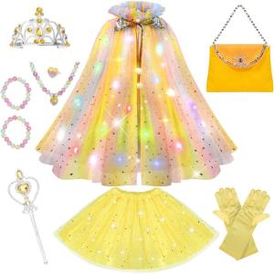 imageMeland Princess Dress up Clothes for Little Girl 11Pcs Princess Cape with Crown Princess Dresses for Girl 38 Birthday GiftYellow