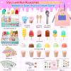 imageMeland Ice Cream Toy  Wooden Ice Cream Play Set with Aprons Kids Toys for Toddlers Pretend Play Toys for Girls Boys 3 4 5 6 7 Years Old Wooden Toys Play Store Playset for Kids Children Gift