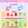 imageMeland Ice Cream Toy  Wooden Ice Cream Play Set with Aprons Kids Toys for Toddlers Pretend Play Toys for Girls Boys 3 4 5 6 7 Years Old Wooden Toys Play Store Playset for Kids Children Gift