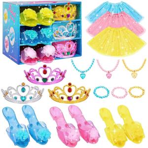 imageMeland Princess Dress Up for Girls 36  Princess Toys for Girls Dress up ampamp Pretend Play Girls Gift for Birthday Christmas Medium BlueYellow