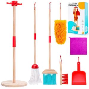 imageMeland Wooden Kids Cleaning Set  Toddler Pretend Play Toys with Toy Mop Broom ampamp House Cleaning Kit Christmas Birthday Gift for Toddler Preschool Girls BoysWooden