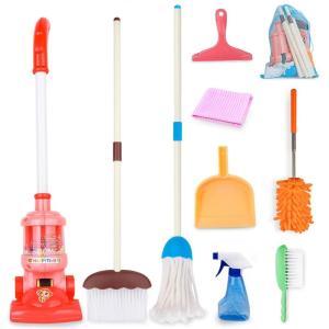 imageMeland Wooden Kids Cleaning Set  Toddler Pretend Play Toys with Toy Mop Broom ampamp House Cleaning Kit Christmas Birthday Gift for Toddler Preschool Girls BoysPlastic