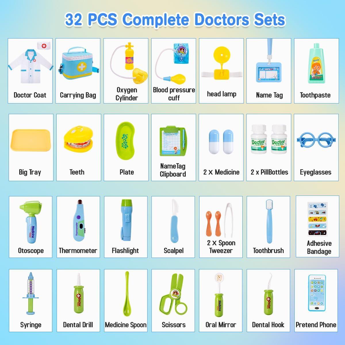 imageMeland Doctor Kit for Toddlers 35 Dentist Play Set with Teeth for Kids Pretend Play Girl Toys Birthday Gift for Toddler Girls Aged 3 4 5 6 Years OldBlue