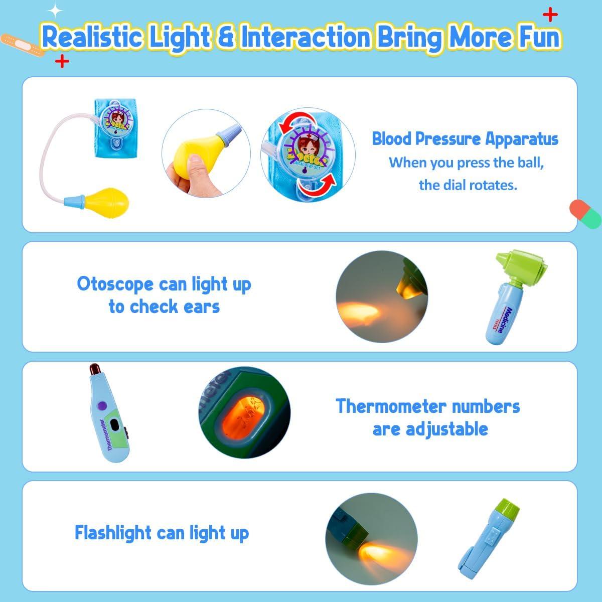 imageMeland Doctor Kit for Toddlers 35 Dentist Play Set with Teeth for Kids Pretend Play Girl Toys Birthday Gift for Toddler Girls Aged 3 4 5 6 Years OldBlue