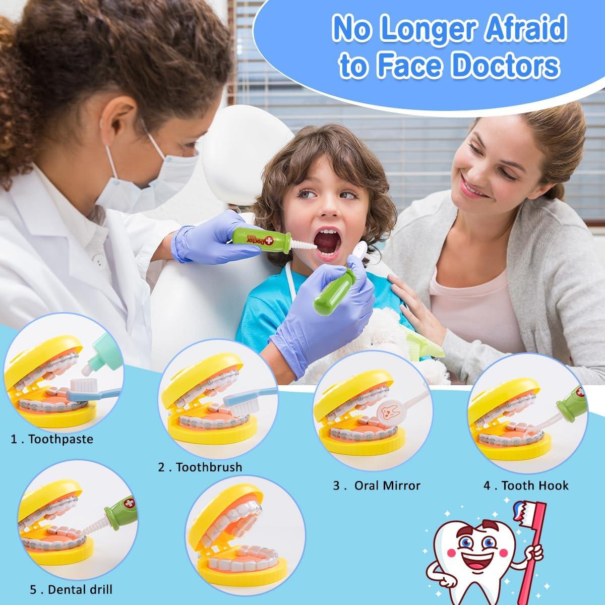 imageMeland Doctor Kit for Toddlers 35 Dentist Play Set with Teeth for Kids Pretend Play Girl Toys Birthday Gift for Toddler Girls Aged 3 4 5 6 Years OldBlue