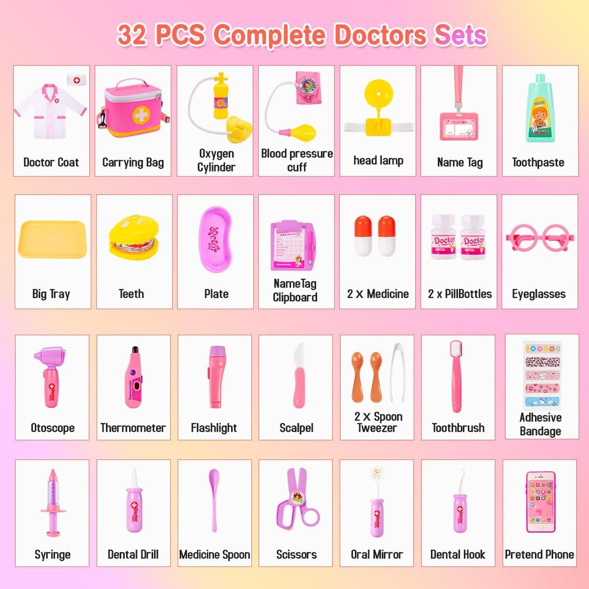 imageMeland Doctor Kit for Toddlers 35 Dentist Play Set with Teeth for Kids Pretend Play Girl Toys Birthday Gift for Toddler Girls Aged 3 4 5 6 Years OldPink