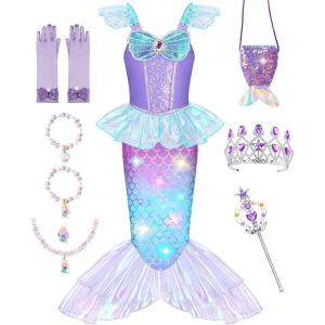 imageMeland Mermaid Dress  Little Mermaid Costume with Bag for Girls 310 Princess Dress Up for Birthday Gift Halloween CostumeLight Up Mermaid Dress