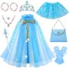imageMeland Princess Dress up Clothes for Girl 11Pcs Princess Cape with Kid Crown ToysDresses for Girl 345678 Birthday GiftBlue