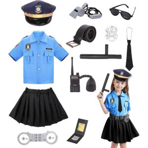 imageMeland Police Officer Costume for Girls  Halloween Dress Up for Girl Age 312 Role Play Outfit for Halloween Career Day