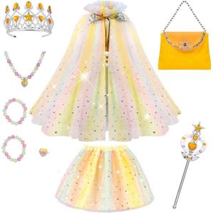 imageMeland Princess Dress up Clothes for Girl 11Pcs Princess Cape with Kid Crown ToysDresses for Girl 345678 Birthday GiftColorful