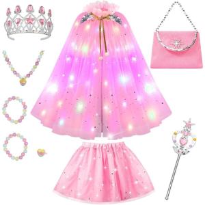 imageMeland Princess Dress up Clothes for Girl 11Pcs Princess Cape with Kid Crown ToysDresses for Girl 345678 Birthday GiftLight Pink