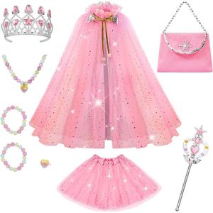 imageMeland Princess Dress up Clothes for Girl 11Pcs Princess Cape with Kid Crown ToysDresses for Girl 345678 Birthday GiftPink