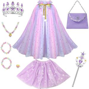 imageMeland Princess Dress up Clothes for Girl 11Pcs Princess Cape with Kid Crown ToysDresses for Girl 345678 Birthday GiftPurple