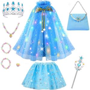 imageMeland Princess Dress up Clothes for Girl 11Pcs Princess Cape with Kid Crown ToysDresses for Girl 345678 Birthday GiftSky Blue