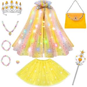 imageMeland Princess Dress up Clothes for Girl 11Pcs Princess Cape with Kid Crown ToysDresses for Girl 345678 Birthday GiftYellow