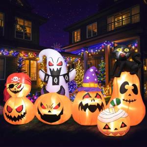 imageMeland Halloween Inflatable Outdoor Decorations  8Ft Long Inflatable Halloween Pumpkins with LED Light Halloween Blow ups for Outside Backyard Garden Orange85FT Inflatable Pumpkin