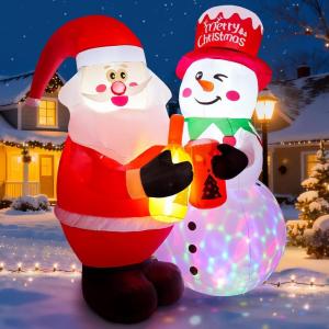 imageMeland 7FT Christmas Inflatable Outdoor Decoration Inflatable Santa and Snowman Toasting with Light Rotating Colorful LED Blow Up Holiday Yard Decor for Family Lawn Garden ampamp Christmas Party Cheer