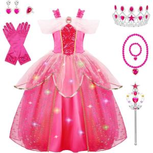 imageMeland Princess Dresses for Girls  Light Up Princess Dress Up for 310 Year Old Costume for Girls Halloween BirthdayPink
