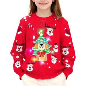 imageMeland Kids Ugly Christmas Sweater  Light Up Funny Holiday Pullover  Cute Xmas Sweater for Boys ampamp Girls Age 516 Year OldRed Golden Retriever