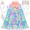 image:imageMeland Princess Dress Up for Girls 38 11Pcs Mermaid Cape with Crown Dress Up Clothes Birthday Gift Toys for Girls ToddlersBright Pink