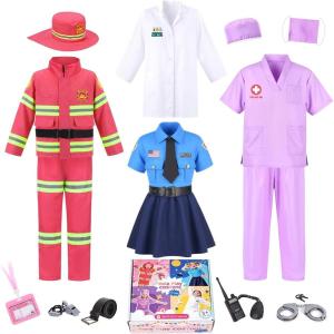 image:imageMeland Girls Career Dress Up Costume Set  Doctor Scientist Coat Police Outfit Skirt Set amp Firefighter Costume Role Play with Accessories Halloween Birthday Gift for Girls Ages 38