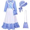 image:imageMeland Pioneer Dress for Girls Colonial Floral Costume with Bonnet Apron amp Purse Dress Up Clothes for Girls Ages 513Blue