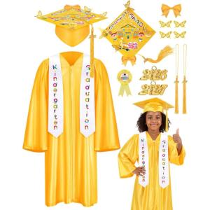 image:imageMeland Kindergarten Graduation Cap and Gown Preschool Graduation Outfit with 2026 amp 2027 Tassels SashBadge for Kid ToddlerGold