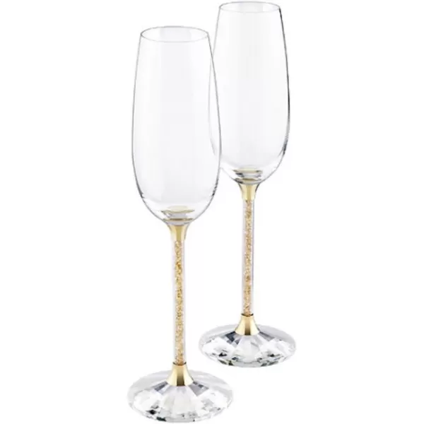 Swarovski Crystalline Golden Shadow Toasting Flutes Set of 2Gold Tone