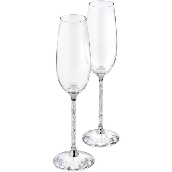 Swarovski Crystalline Golden Shadow Toasting Flutes Set of 2Silver Tone