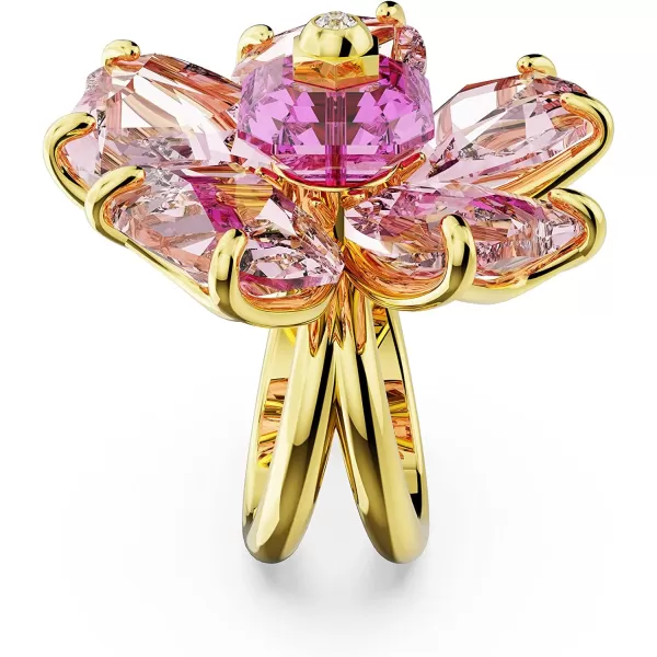 SWAROVSKI Florere Cocktail Ring Flower Motif with Pink Crystals on a GoldTone Finished Double BandUS Size 5 EU 50