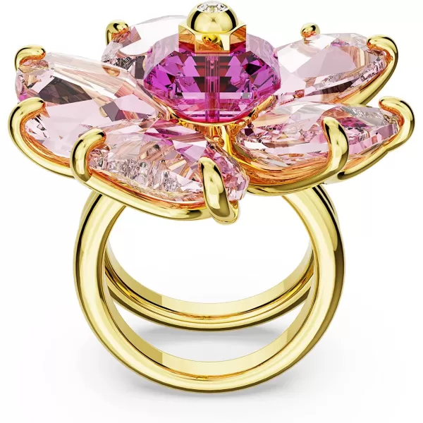 SWAROVSKI Florere Cocktail Ring Flower Motif with Pink Crystals on a GoldTone Finished Double BandUS Size 5 EU 50