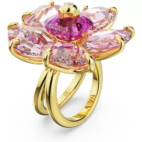 SWAROVSKI Florere Cocktail Ring Flower Motif with Pink Crystals on a GoldTone Finished Double BandUS Size 9 EU 60