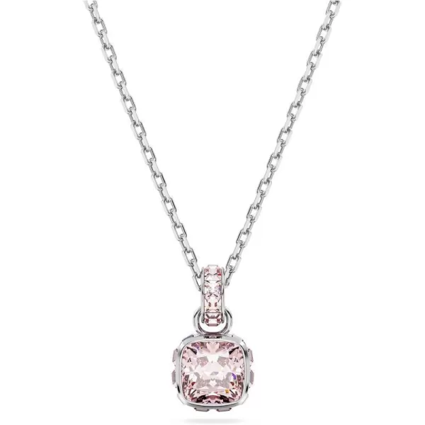 Swarovski Birthstone pendant Square cut June Pink Rhodium FinishedSwarovski Birthstone pendant Square cut June Pink Rhodium Finished