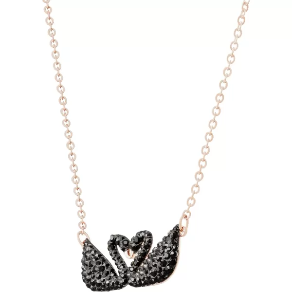 SWAROVSKI Iconic Swan Necklace and Earrings Collection Rose Gold Tone Finish Black CrystalsDouble Swan Necklace