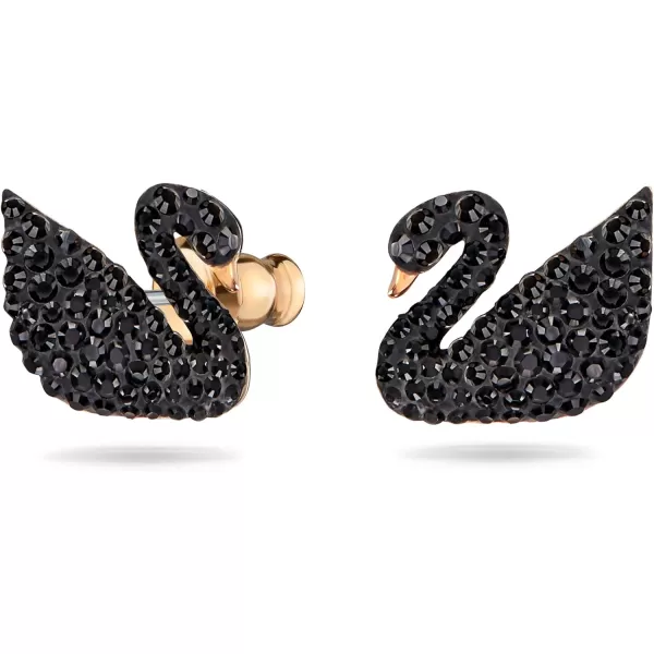 SWAROVSKI Iconic Swan Necklace and Earrings Collection Rose Gold Tone Finish Black CrystalsPierced Earrings