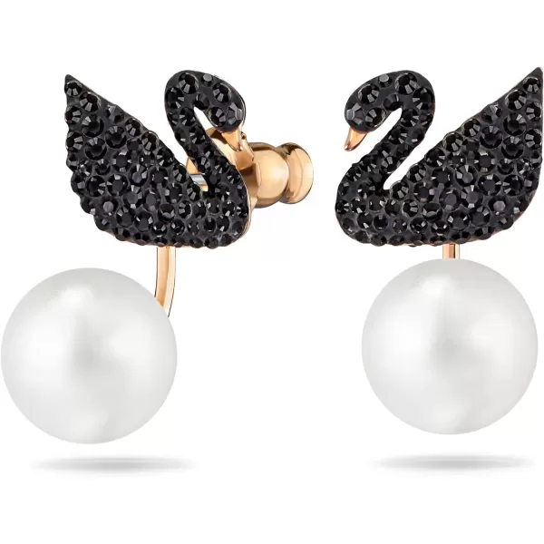 SWAROVSKI Iconic Swan Necklace and Earrings Collection Rose Gold Tone Finish Black CrystalsPierced Earrings