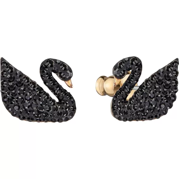 SWAROVSKI Iconic Swan Necklace and Earrings Collection Rose Gold Tone Finish Black CrystalsPierced Earrings