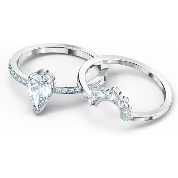 Swarovski Attract Ring Jewelry Collection 2 Piece Ring Set Rhodium Finish Clear CrystalsPear Shaped US 5EU 50